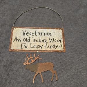 Rustic Brown and Cream Wall Sign with Deer Design